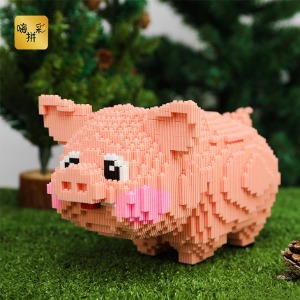 디폼블럭 3D 입체 도안 동물 핑크 돼지 폼폼 미니 나노블록 8mm