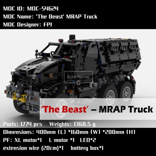 레고 테크닉 호환 6x6 오프로드 차량 The Beast MRAP Truck 파워포함 MOC-54624 신제품 창작