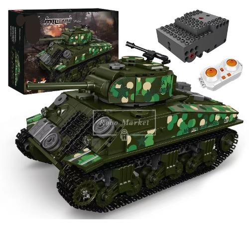 레고 밀리터리 호환 군사 원격 제어 버전 Sherman M4 헤비 탱크 20024 신제품 창작